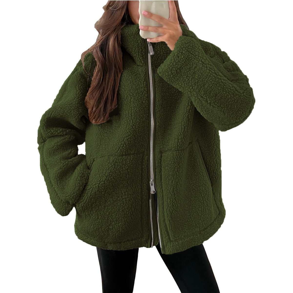 Fleece High Neck Relaxed Fit Women's Coat