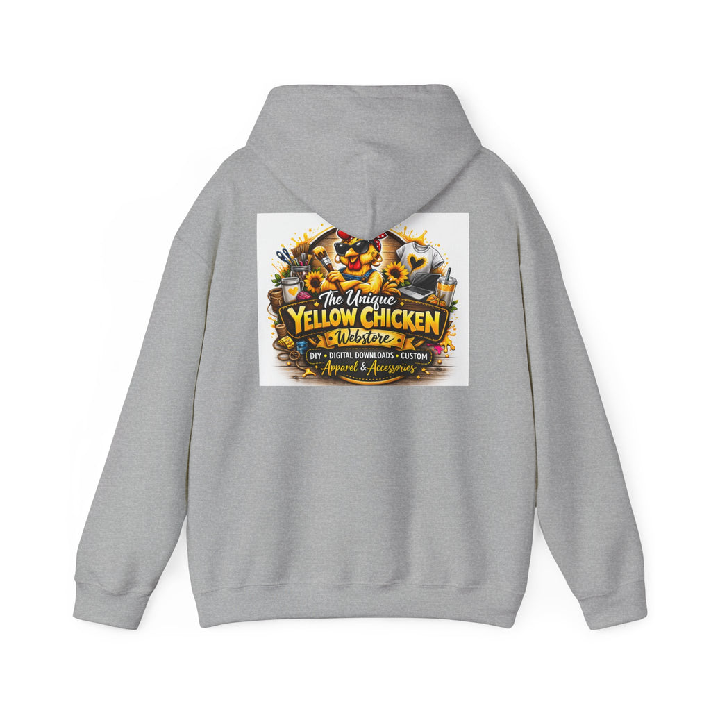 Yellow Chicken Logo Hoodie — "The Unique Yellow Chicken" Graphic Pullover