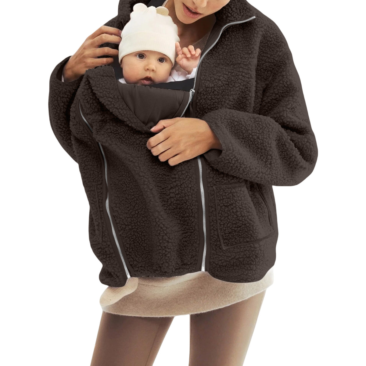 Fleece High Neck Relaxed Fit Women's Coat