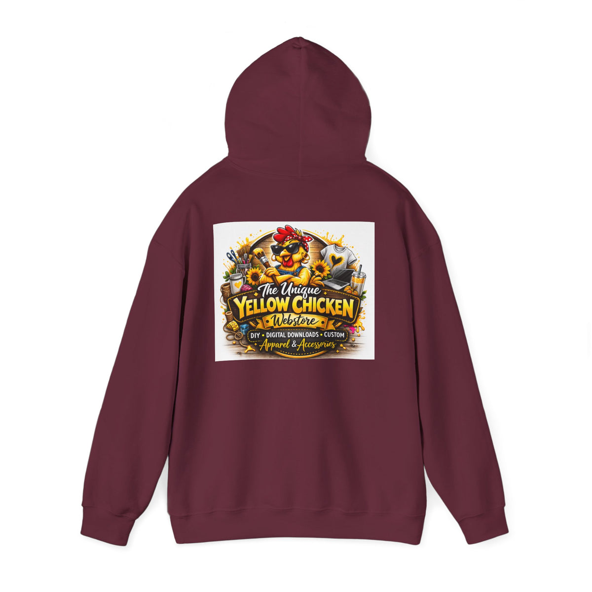 Yellow Chicken Logo Hoodie — "The Unique Yellow Chicken" Graphic Pullover
