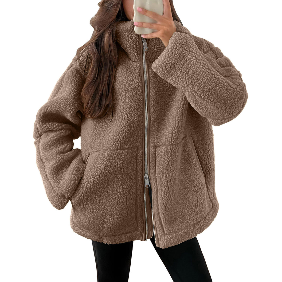 Fleece High Neck Relaxed Fit Women's Coat