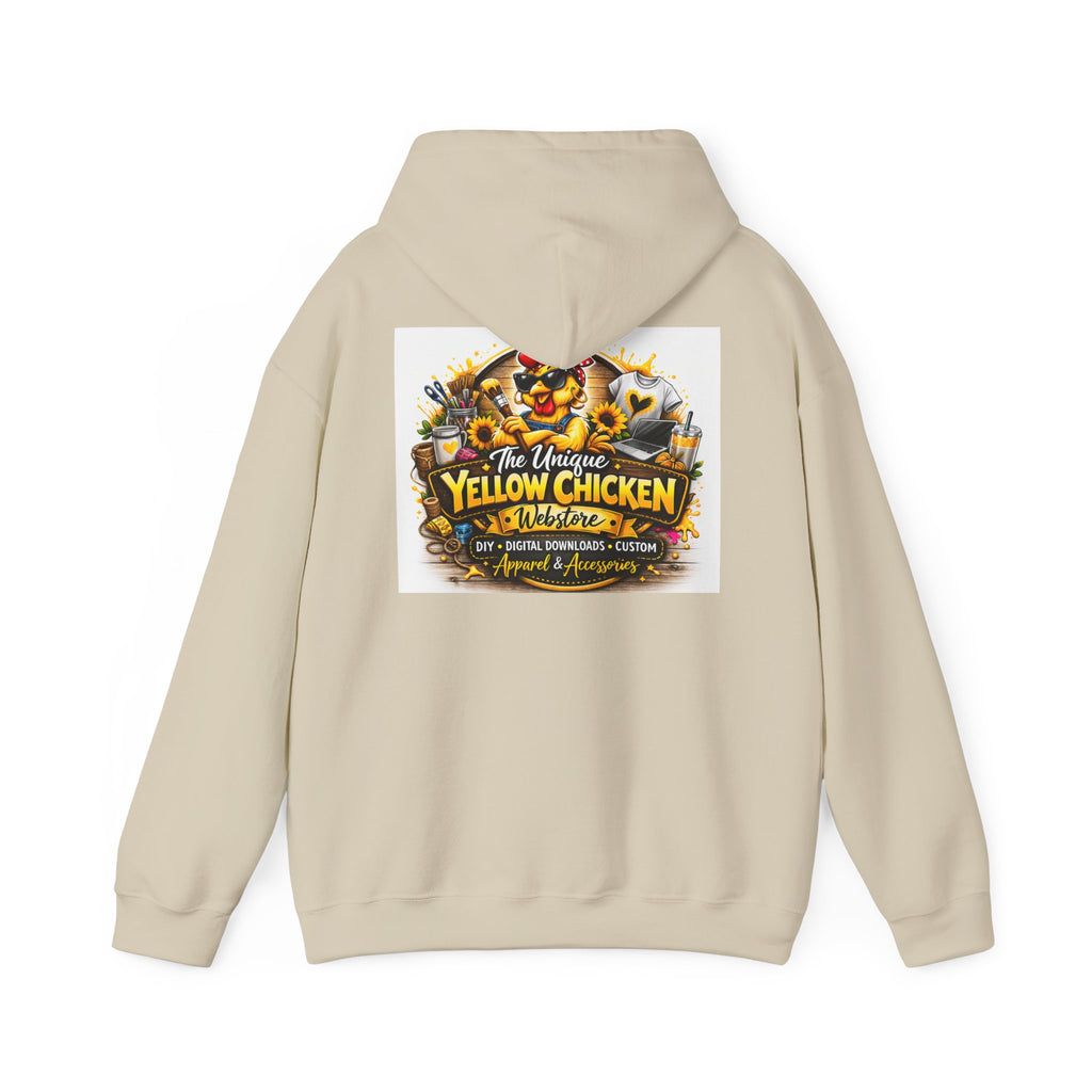 Yellow Chicken Logo Hoodie — "The Unique Yellow Chicken" Graphic Pullover
