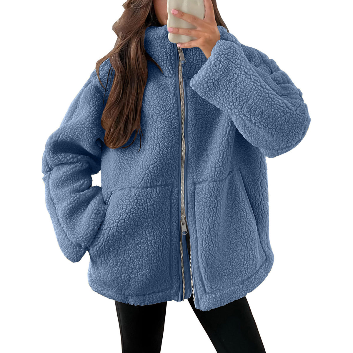 Fleece High Neck Relaxed Fit Women's Coat