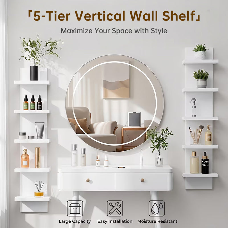 5-Tier Wall Floating Shelf 31.5", Wood-Style Display Rack for Books & Plants