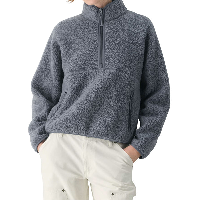 Solid Color Plush Casual Women's Sweatshirt