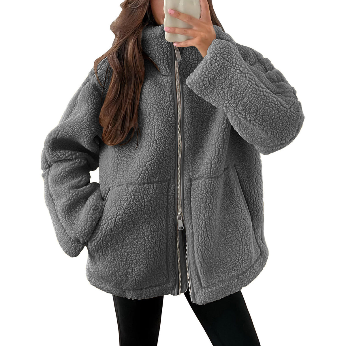 Fleece High Neck Relaxed Fit Women's Coat