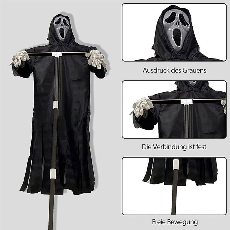 Scary Halloween Ghost Robe Costume with Crow Prop – Horror Phantom Cloak Dress for Men, Women & Cosplay
