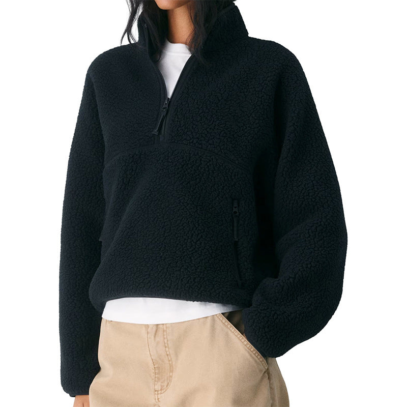 Solid Color Plush Casual Women's Sweatshirt