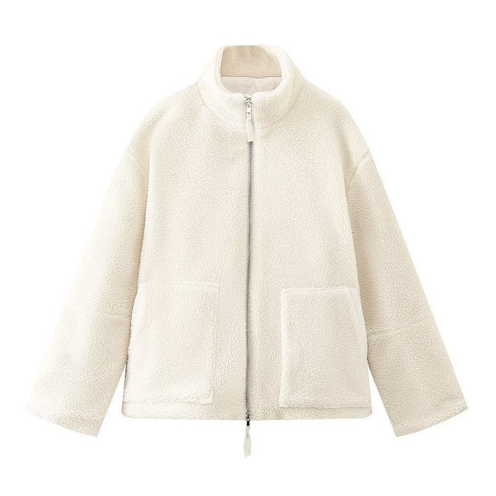 Fleece High Neck Relaxed Fit Women's Coat