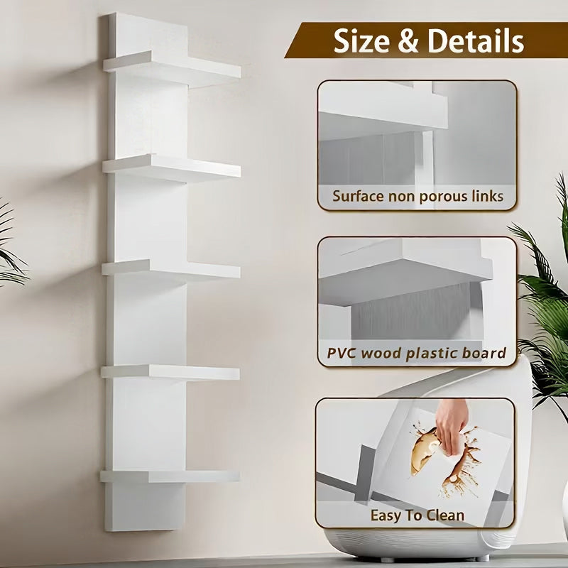 5-Tier Wall Floating Shelf 31.5", Wood-Style Display Rack for Books & Plants