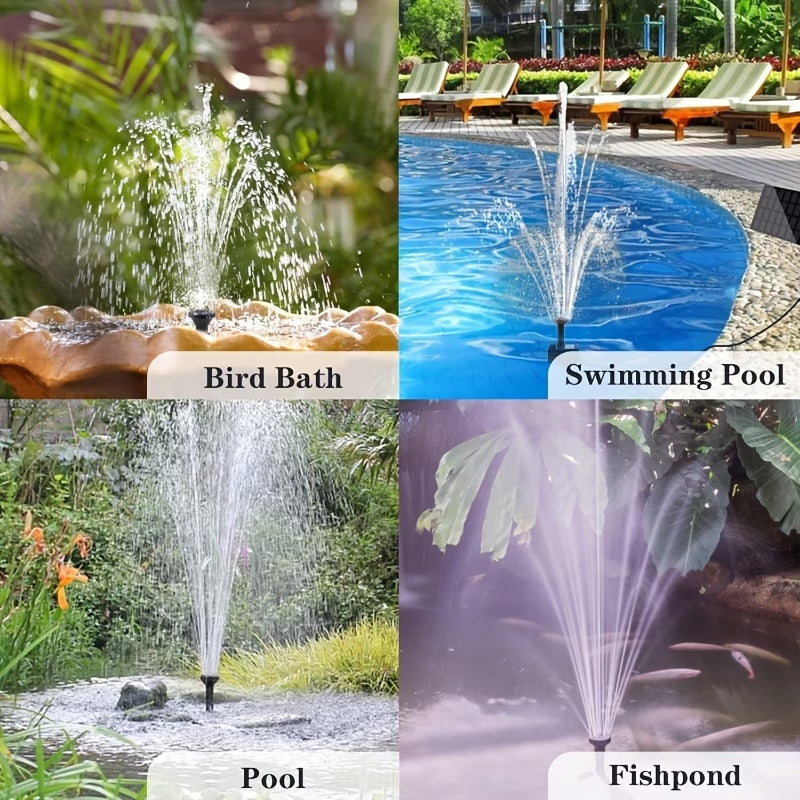 Solar-Powered Mini Fountain Pump – 200L/H Brushless Pump with 4 Spray Nozzles for Garden, Pond & Fish Tank