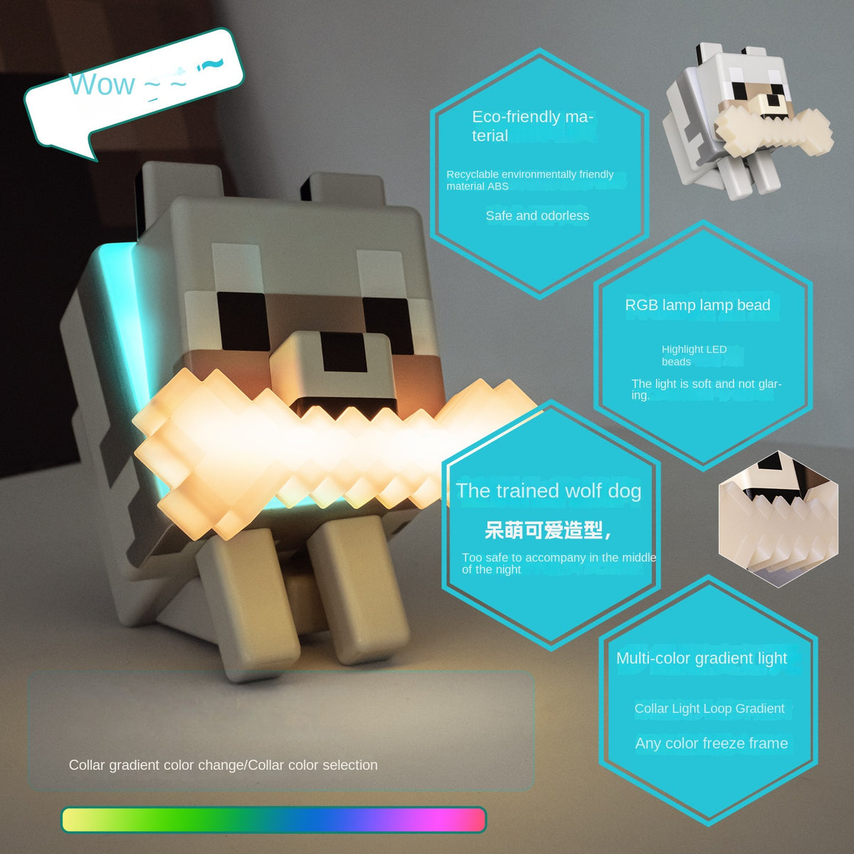 Minecraft Wolf Dog Touch Lamp, Ambient Night Light Game Merchandise Ornament, Christmas Gift Decor