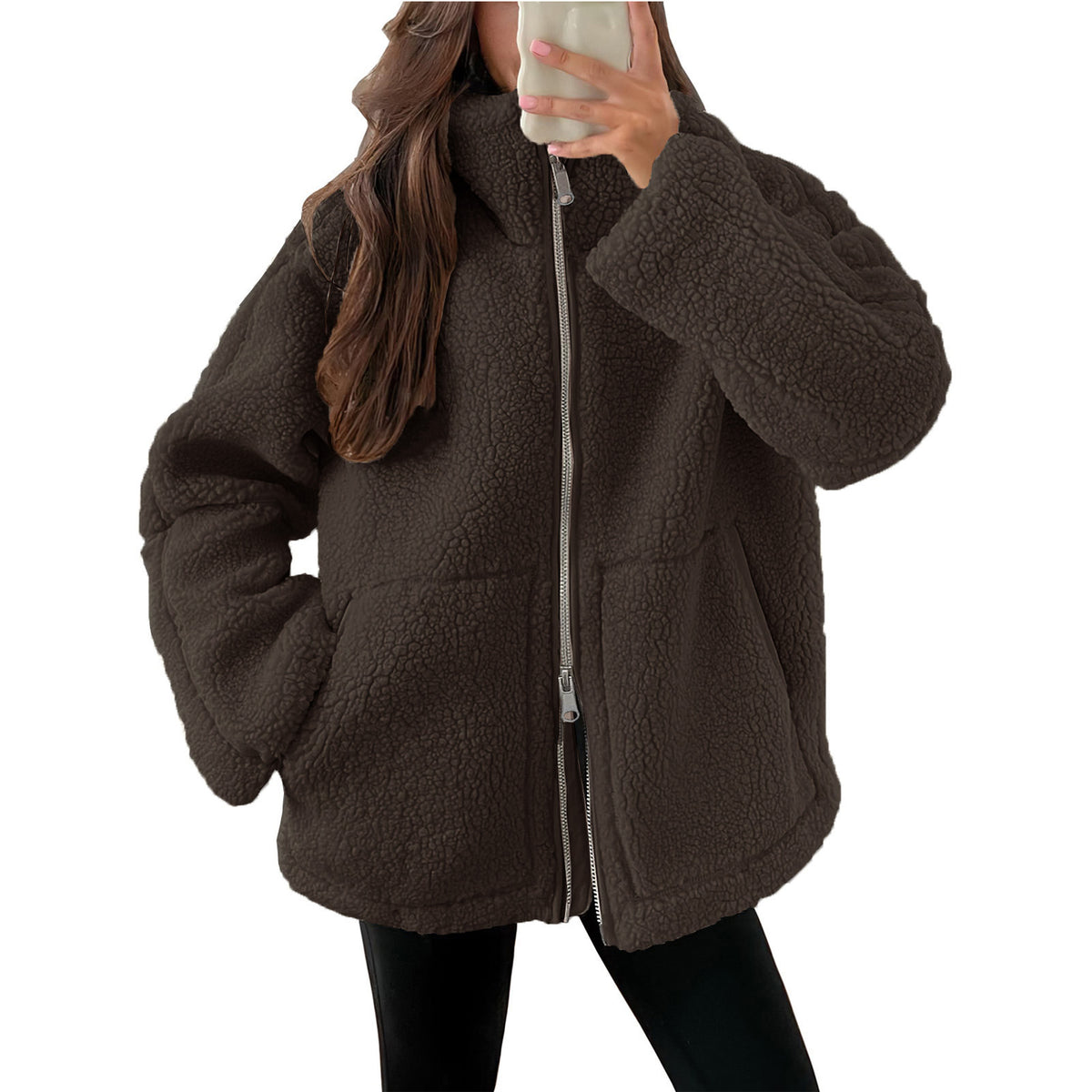 Fleece High Neck Relaxed Fit Women's Coat