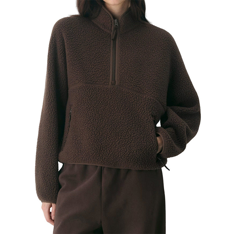 Solid Color Plush Casual Women's Sweatshirt