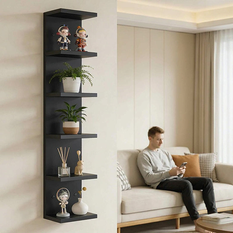 5-Tier Wall Floating Shelf 31.5", Wood-Style Display Rack for Books & Plants