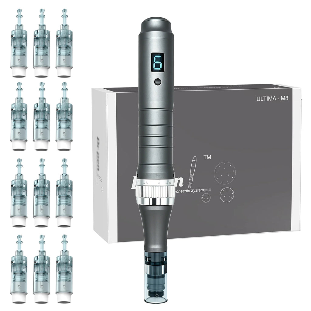 Derma Pen M8 Micro Needling Dermapen Kit for Skin Care with 12 Pcs Pins 0.25mm