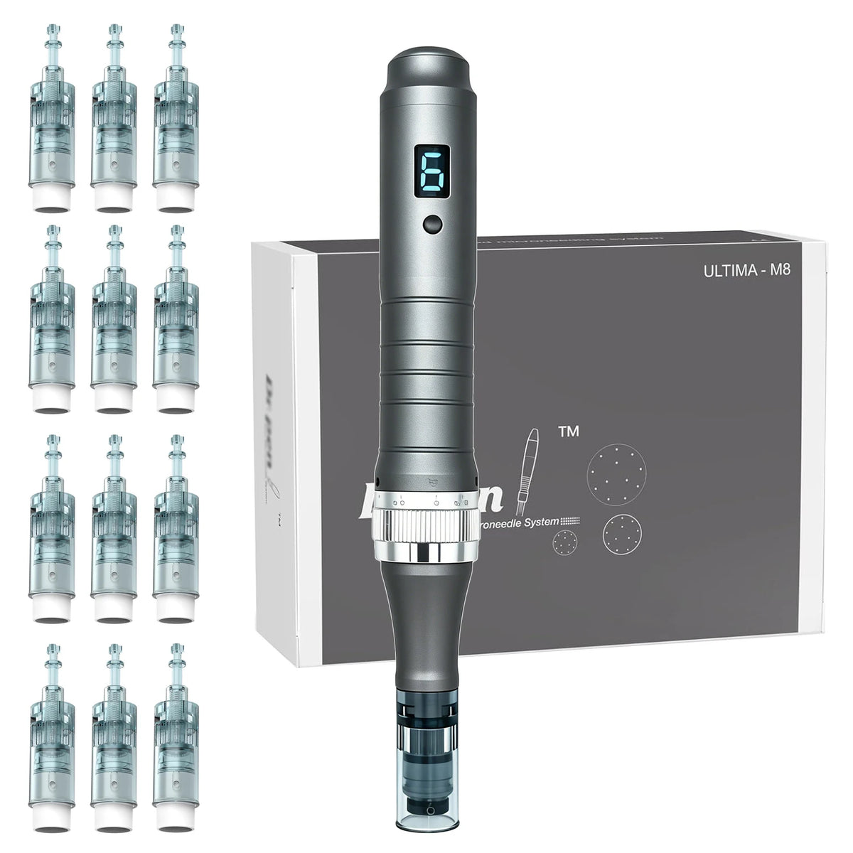 Derma Pen M8 Micro Needling Dermapen Kit for Skin Care with 12 Pcs Pins 0.25mm