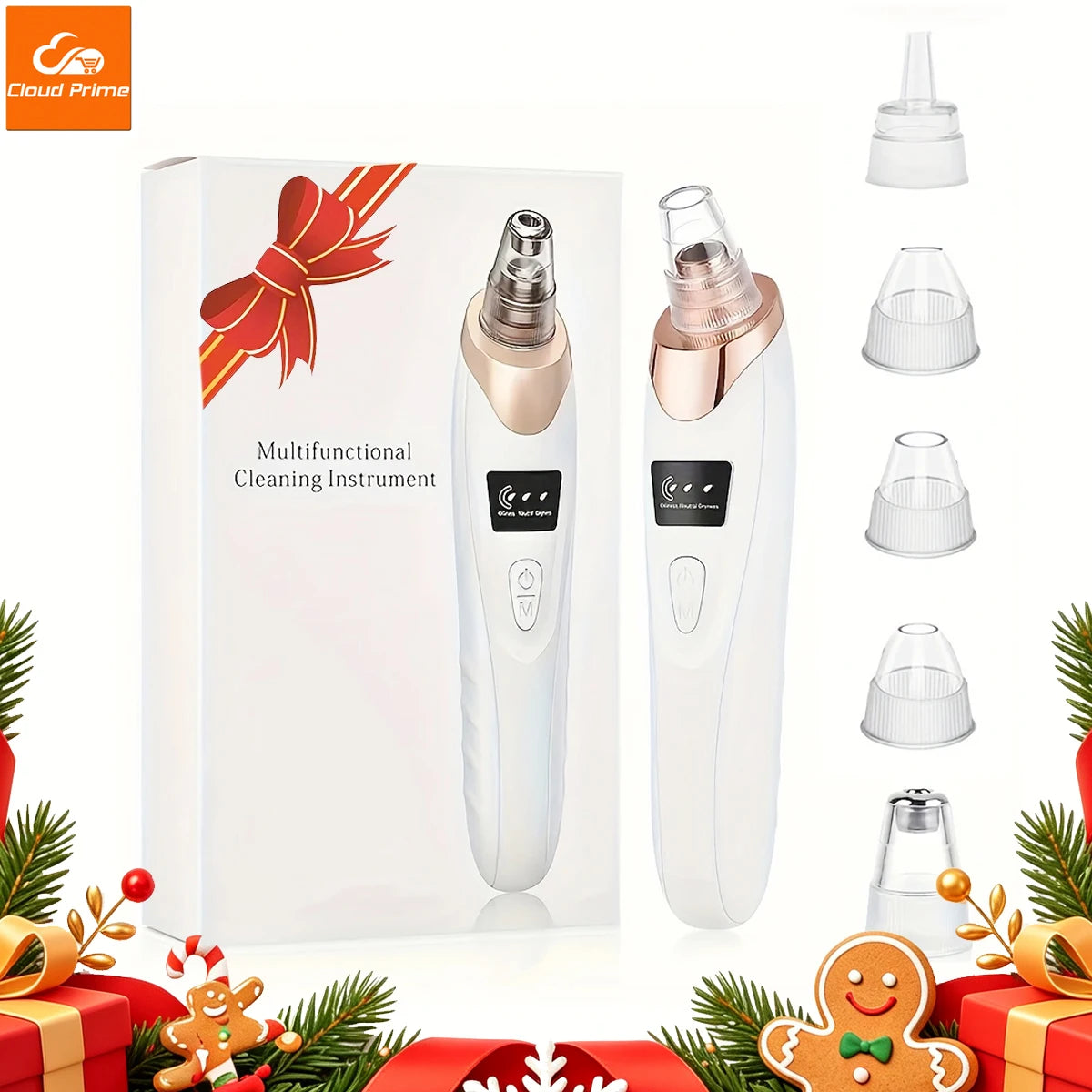 Cloud Prime Electric Facial Pore Cleaner Pimple Adsorbent Rechargeable Blackhead Reduce Tool 3 Suction Power, 5 Probes For Christmas And New Year Gifts