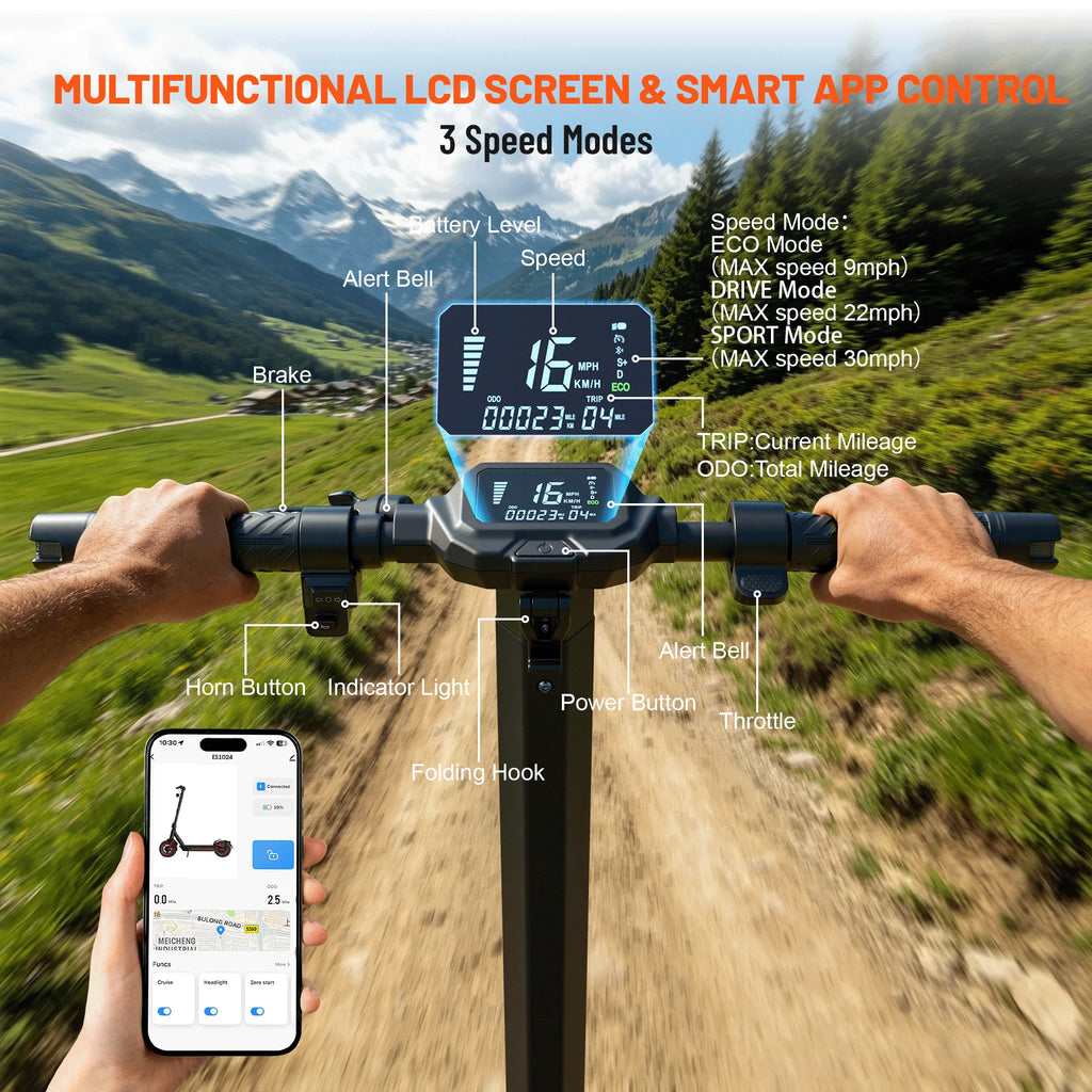OBX Electric Scooters Adults-1200W Dual Motor 30 MPH Fast Escooter 31 Miles+ Long Range Battery E Scooter for Adult 10'' Off Road Tires Foldable E-Scooters