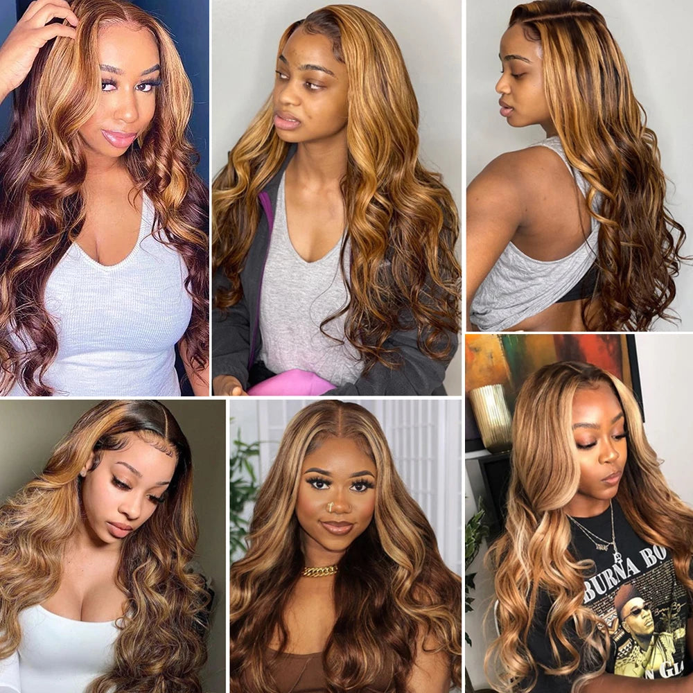 Body Wave Highlight Wig Human Hair 13x6 Colored P/427 Hd Lace Frontal Wig Honey Blonde Lace Front Wigs 4x4 5x5 Closure Wig 1-2 Days Quick Delivery