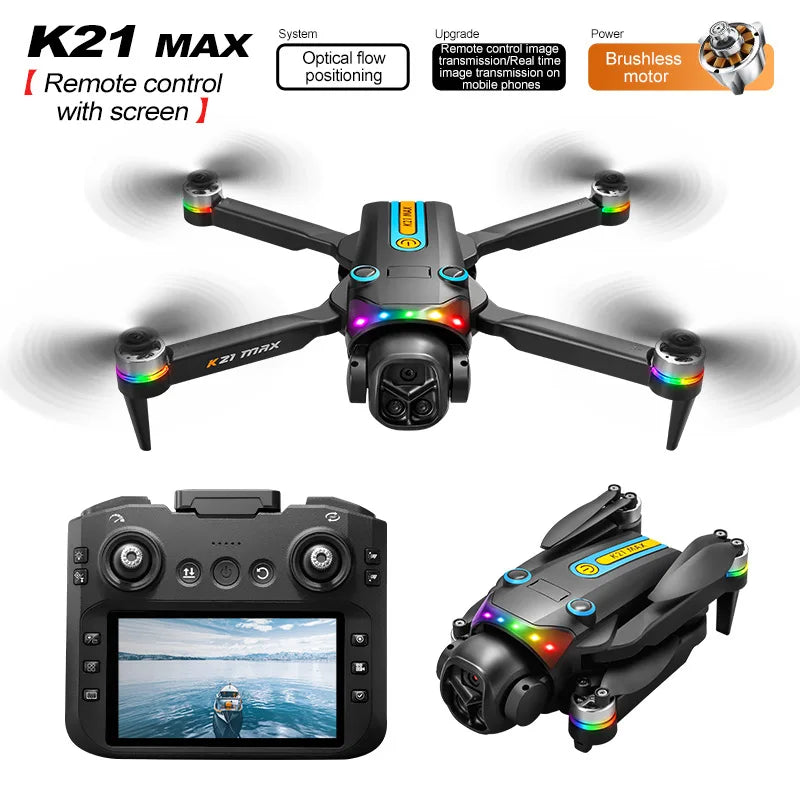 K21MAX Drone with 4.3" Screen Remote Controller, FPV Quadcopter with Optical Flow Hover & Auto Return-to-Home, Portable RC Drone for Beginners, Holiday Gift