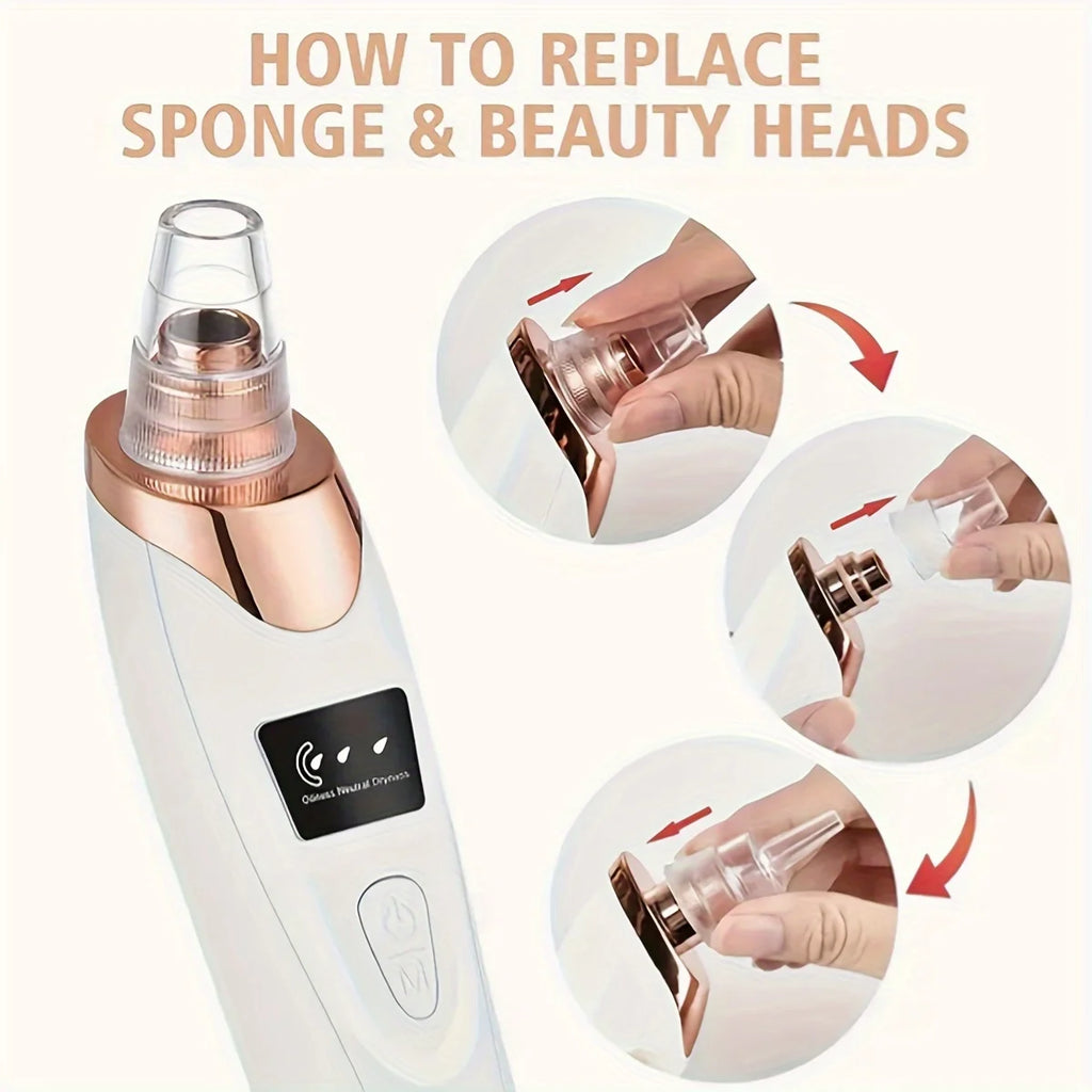Cloud Prime Electric Facial Pore Cleaner Pimple Adsorbent Rechargeable Blackhead Reduce Tool 3 Suction Power, 5 Probes For Christmas And New Year Gifts