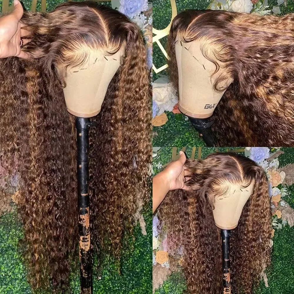 Highlight Deep Wave Wigs Human Hair Wig 13x6 13x4 HD Lace Frontal Wig P427 Honey Blonde 13x4 Lace Front Human Hair Wig For Women