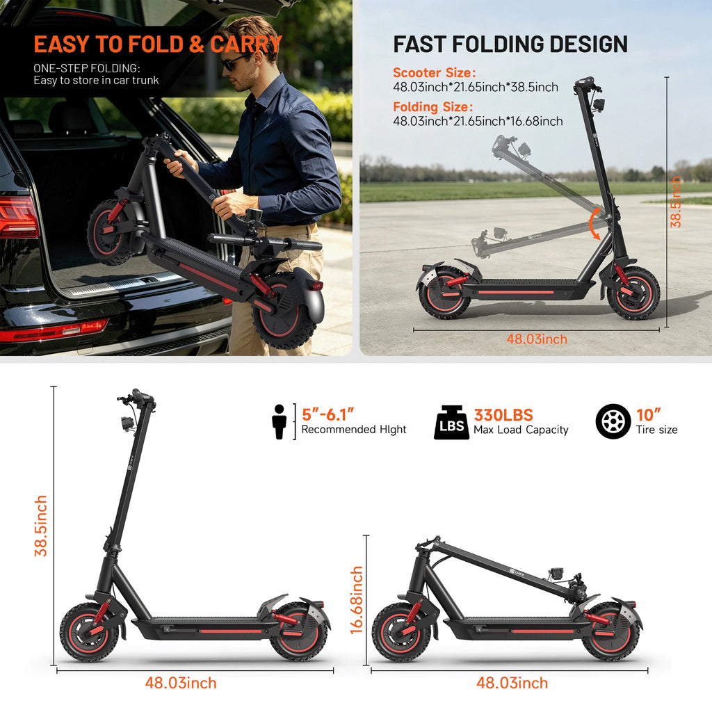 OBX Electric Scooters Adults-1200W Dual Motor 30 MPH Fast Escooter 31 Miles+ Long Range Battery E Scooter for Adult 10'' Off Road Tires Foldable E-Scooters