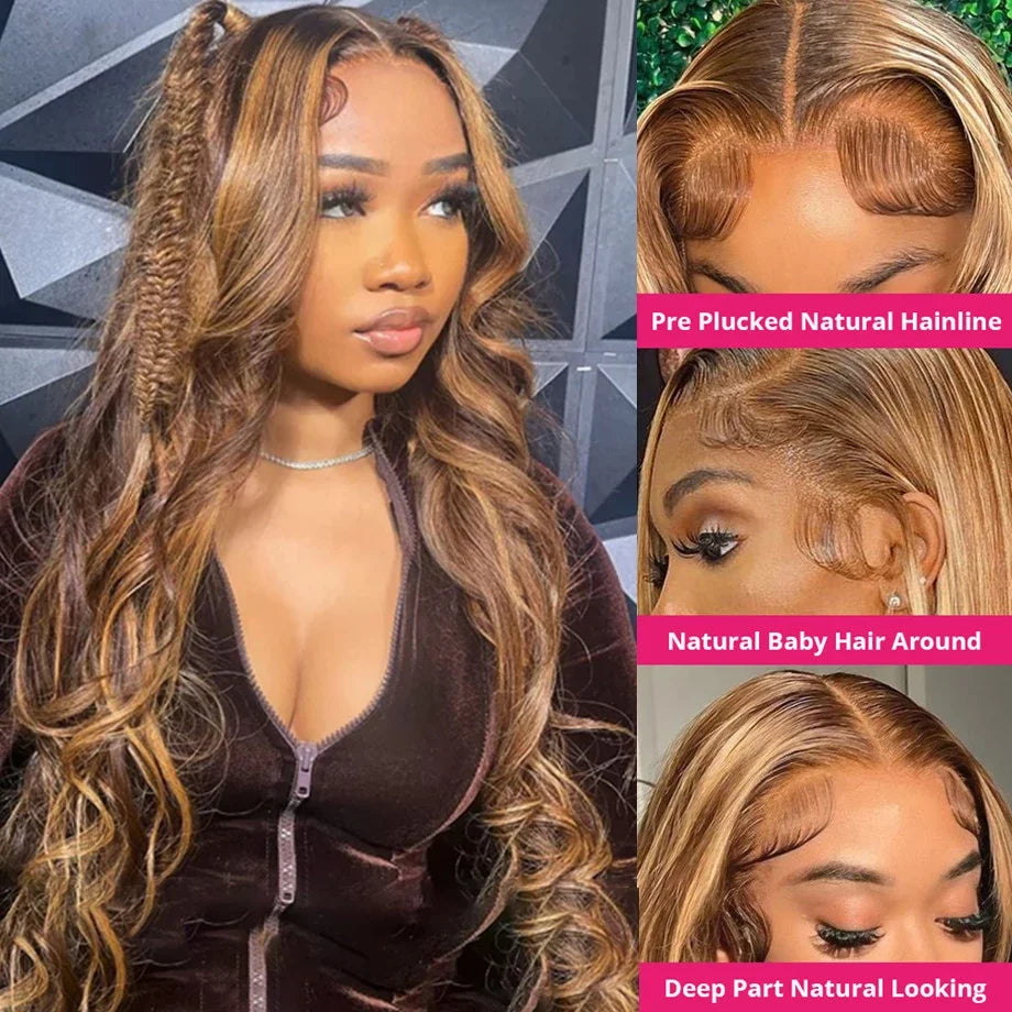 Body Wave Highlight Wig Human Hair 13x6 Colored P/427 Hd Lace Frontal Wig Honey Blonde Lace Front Wigs 4x4 5x5 Closure Wig 1-2 Days Quick Delivery