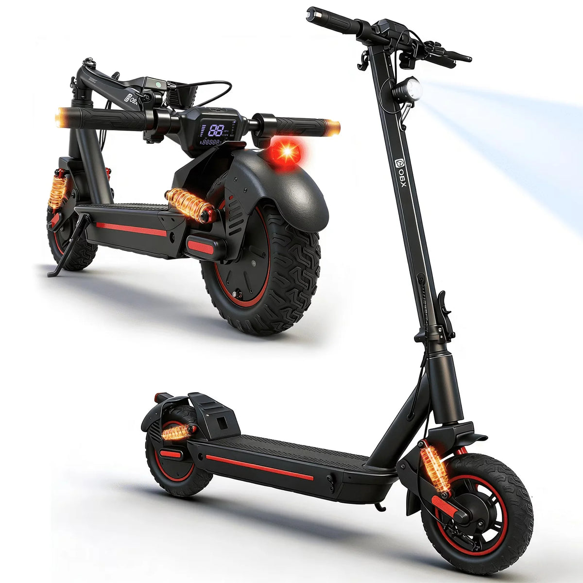 OBX Electric Scooters Adults-1200W Dual Motor 30 MPH Fast Escooter 31 Miles+ Long Range Battery E Scooter for Adult 10'' Off Road Tires Foldable E-Scooters